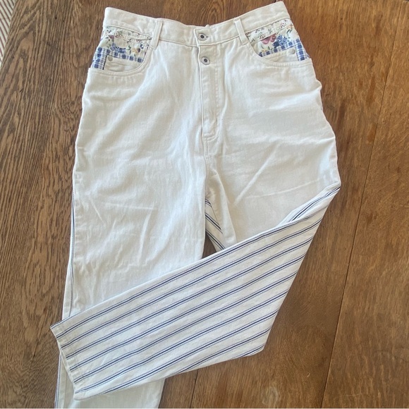 Gitano Vintage Floral & Pinstripe Cottagecore RARE High Rise Jeans
